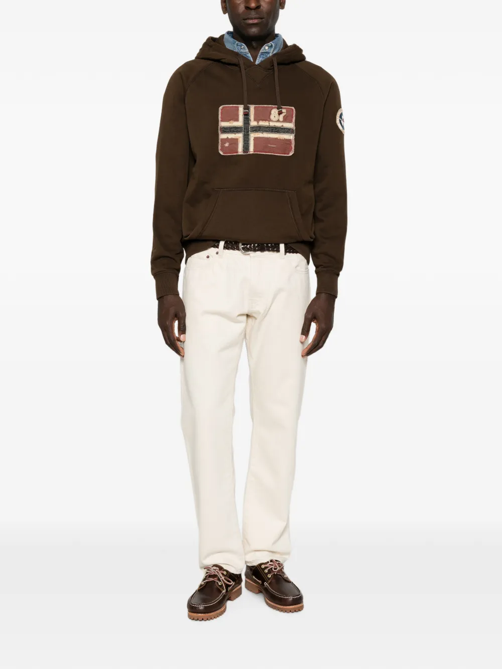 Napapijri Hoodie met patchwork en logopatch Bruin