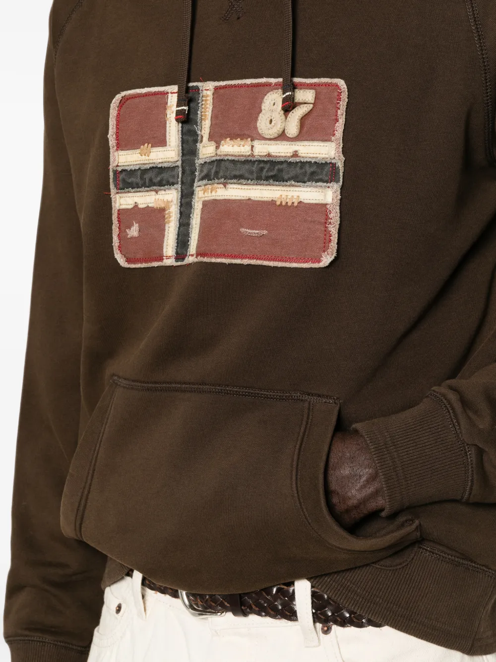 Napapijri Hoodie met patchwork en logopatch Bruin