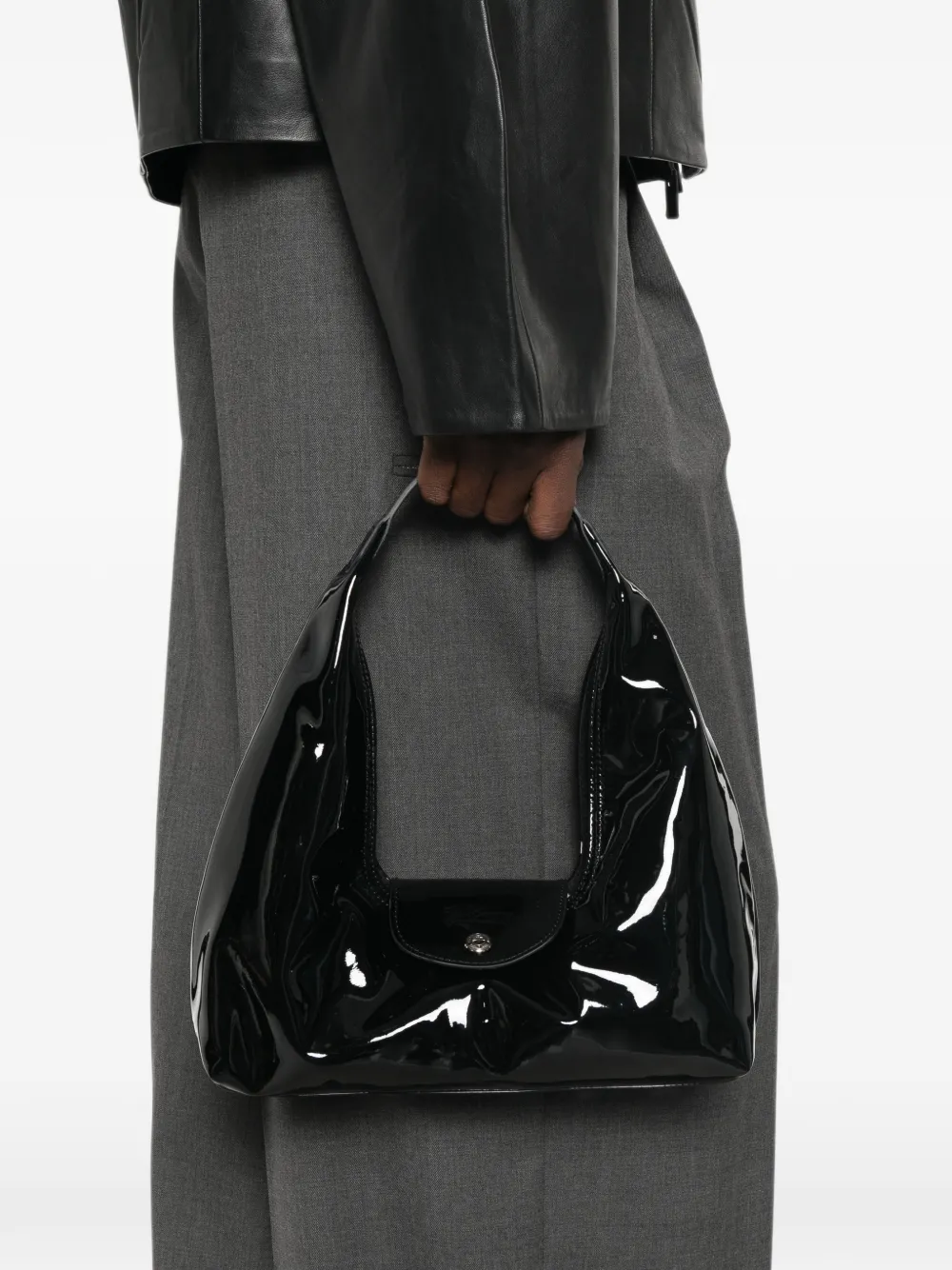 Longchamp Le Pliage leren schoudertas Zwart