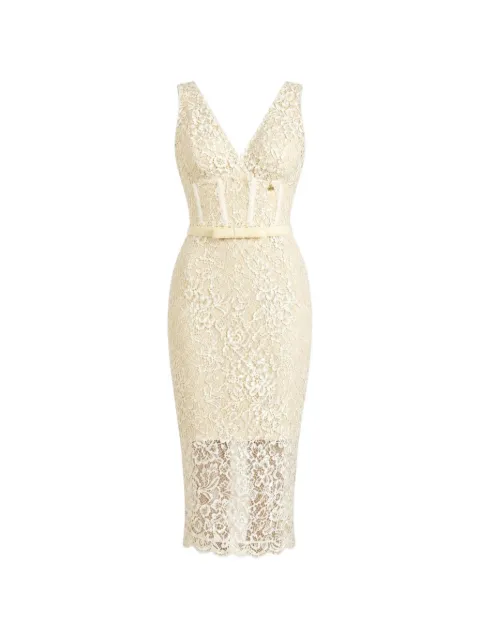 DiveDivine vestido midi con cinturón y capa de encaje