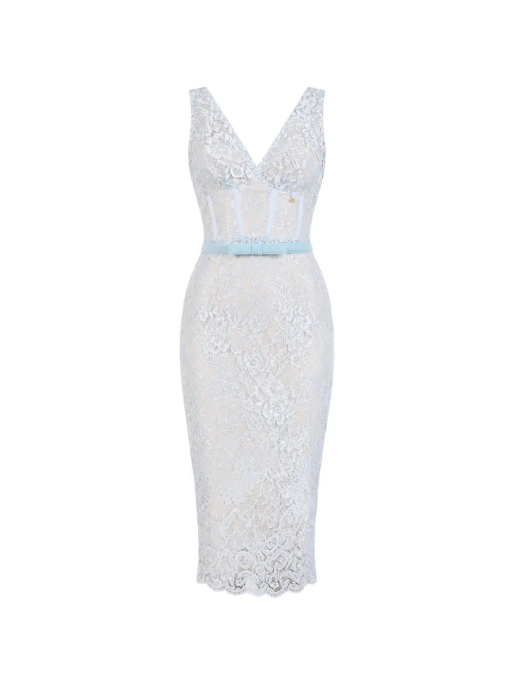 DiveDivine Megan belted lace-work midi dress
