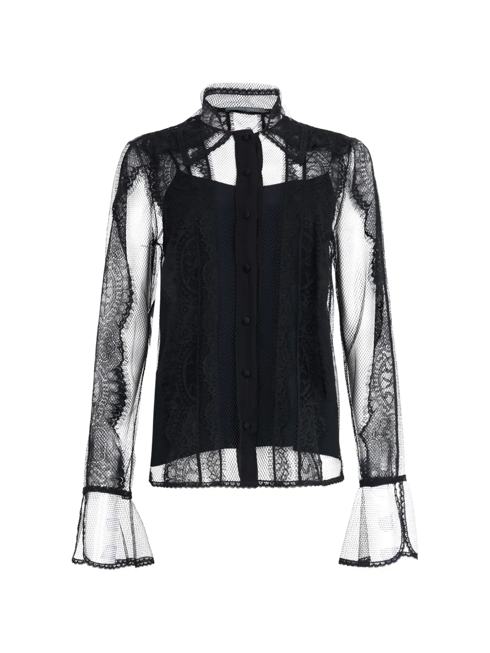 Alberta Ferretti lace-panelled sheer shirt - Schwarz