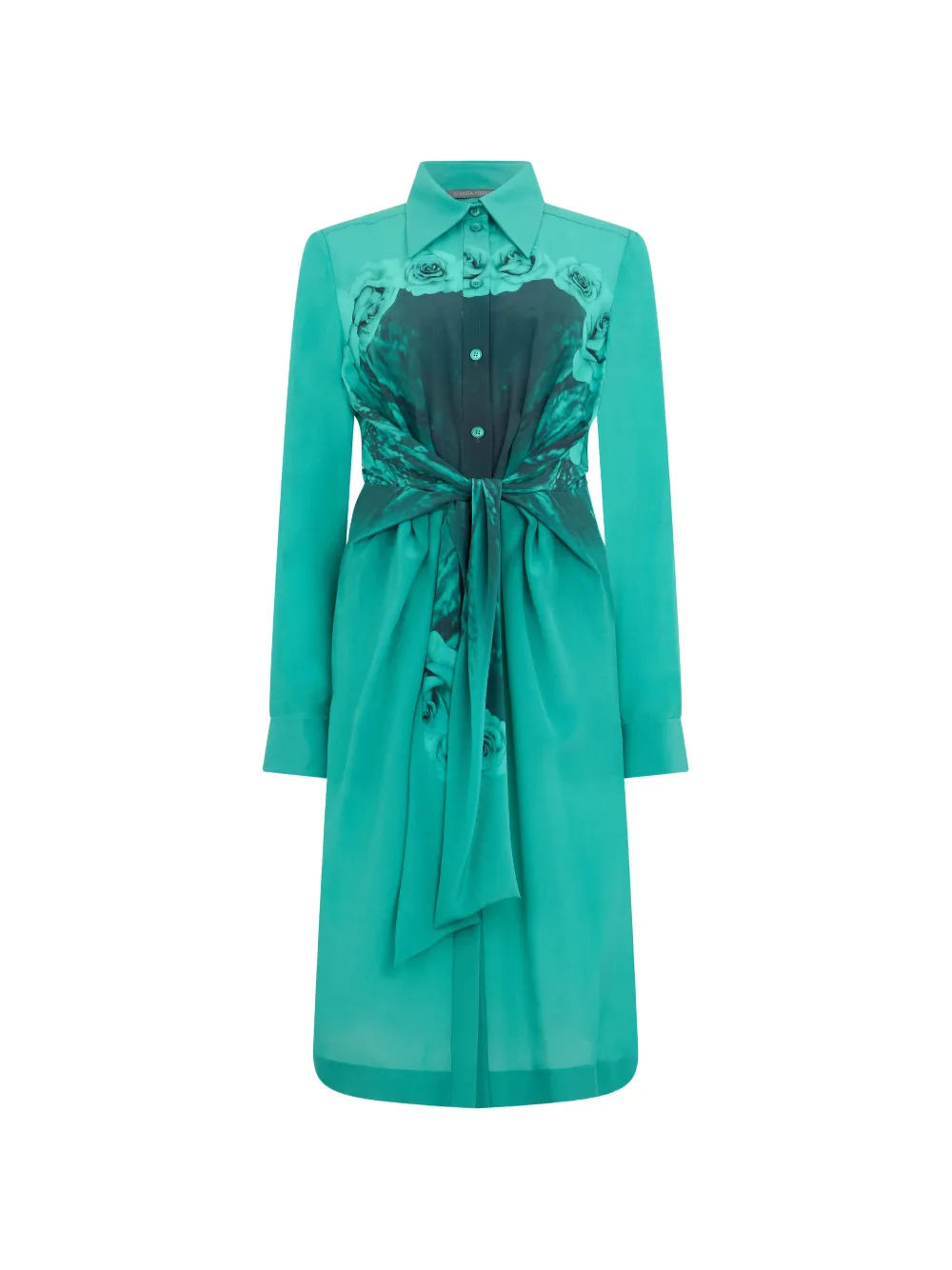 Alberta Ferretti rose-print belted midi shirt dress Blauw