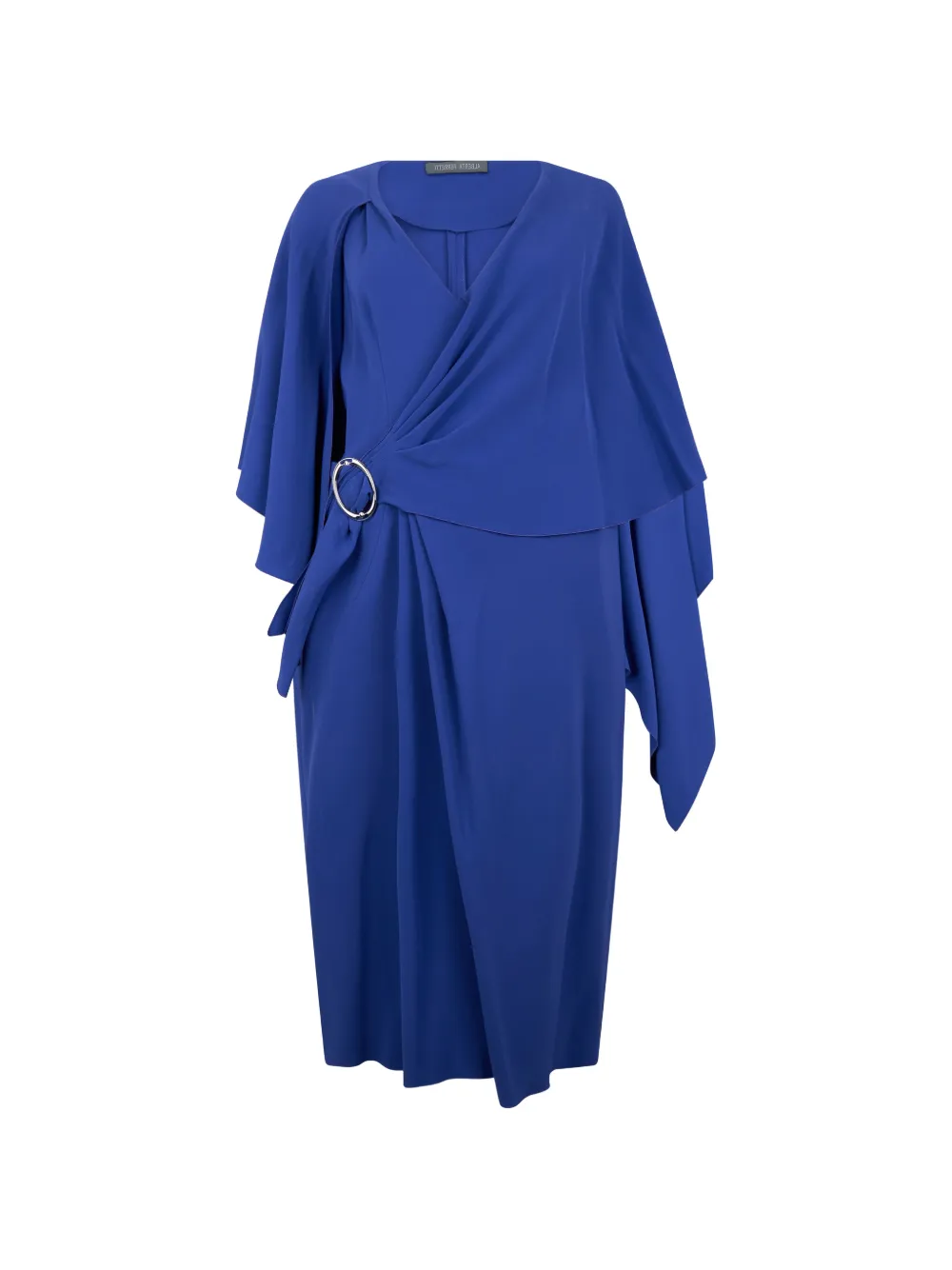 Alberta Ferretti cape-detail draped midi dress Blauw