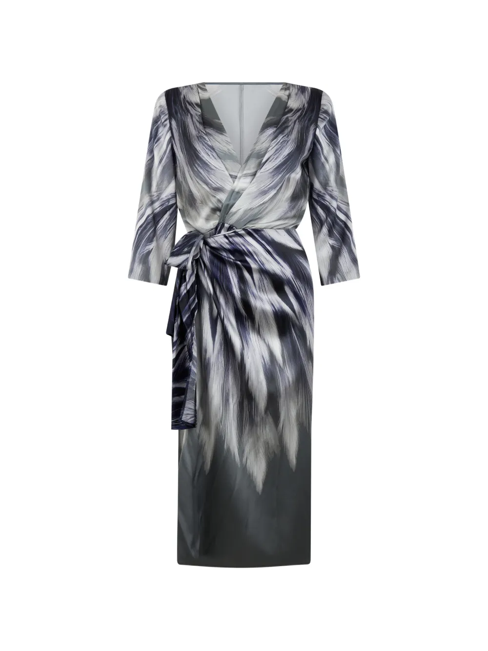 Alberta Ferretti feather-print belted midi dress - Grau