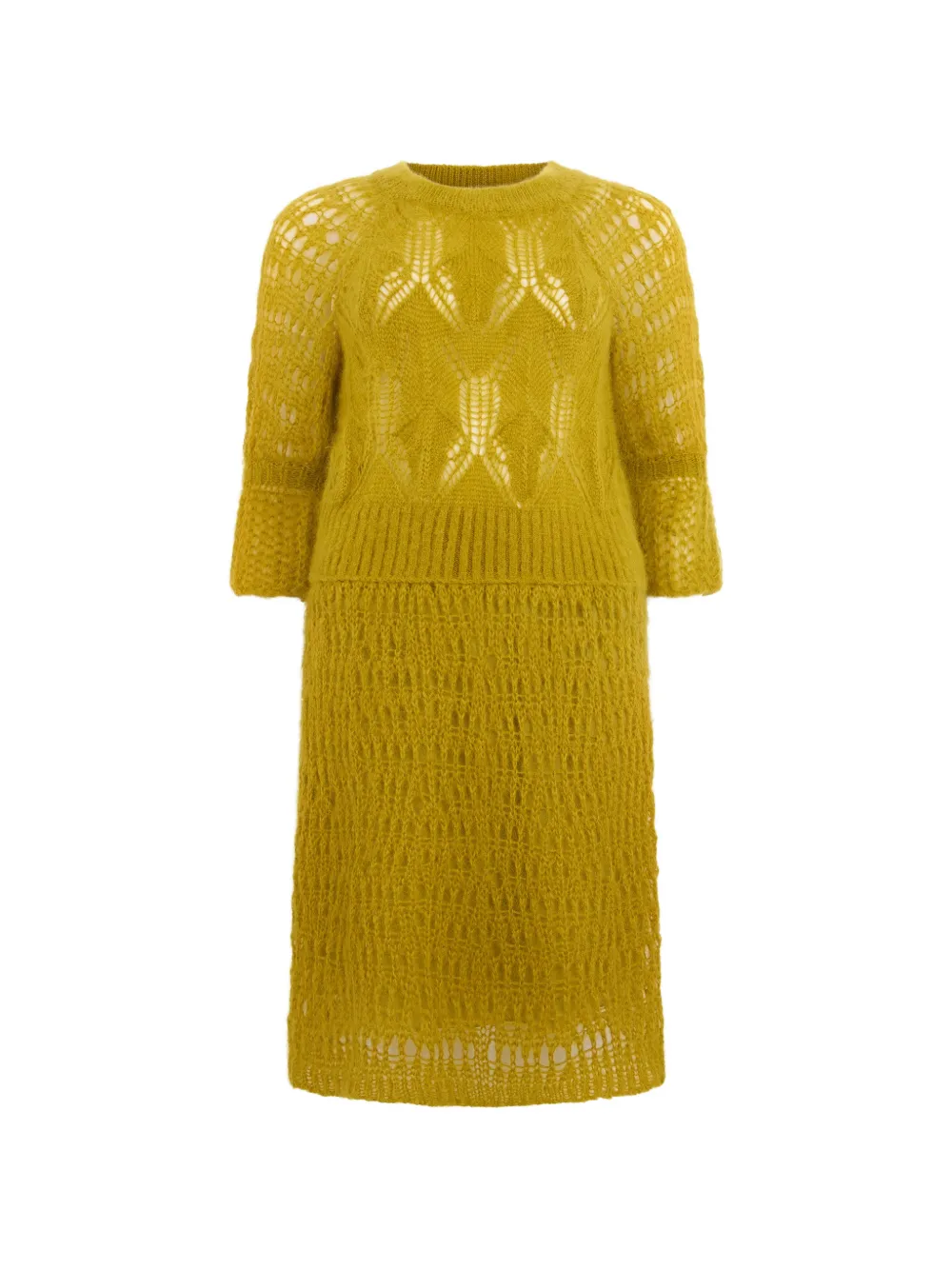 Alberta Ferretti robe en maille ajourée à coupe mi-longue - Jaune Alberta Ferretti robe en maille ajourée à coupe mi-longue - Jaune