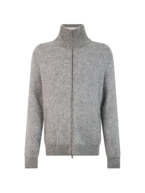 Herno chevron-knit zip-up sweater