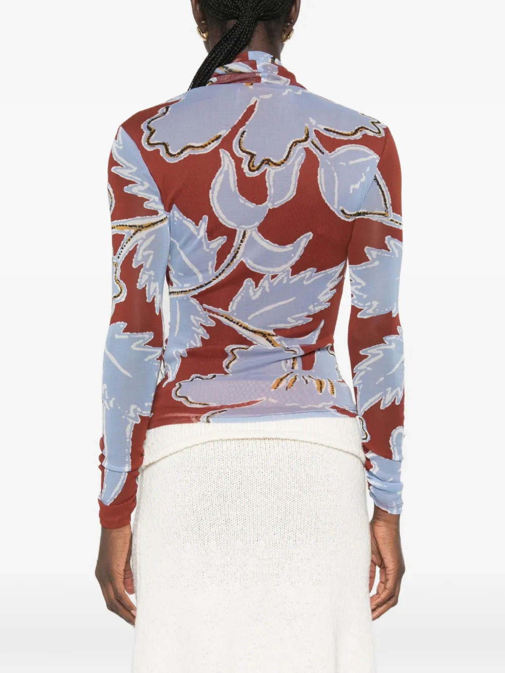 DVF Diane von Furstenberg Logan top met bloemenprint en hoge hals Blauw