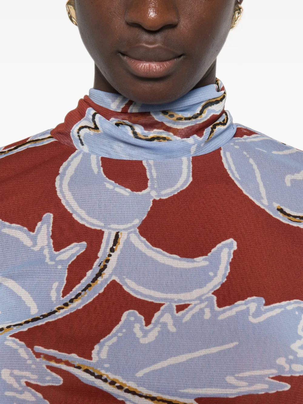 DVF Diane von Furstenberg Logan top met bloemenprint en hoge hals Blauw