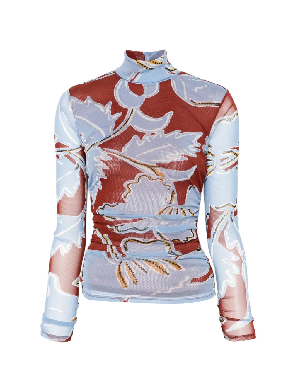 DVF Diane von Furstenberg Logan Stehkragen-Top mit Blumenprint - Blau
