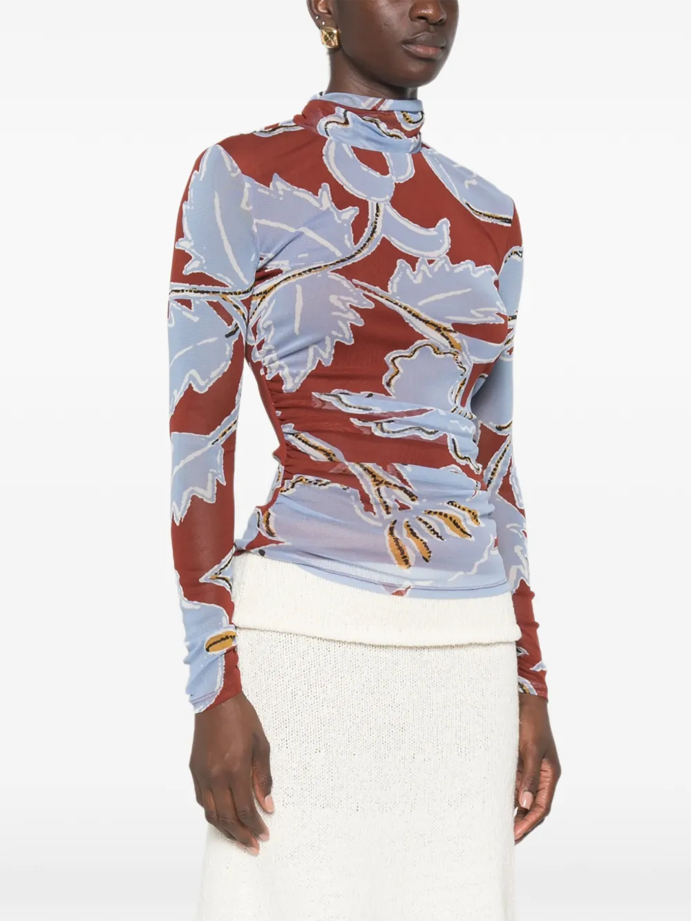 DVF Diane von Furstenberg Logan top met bloemenprint en hoge hals Blauw