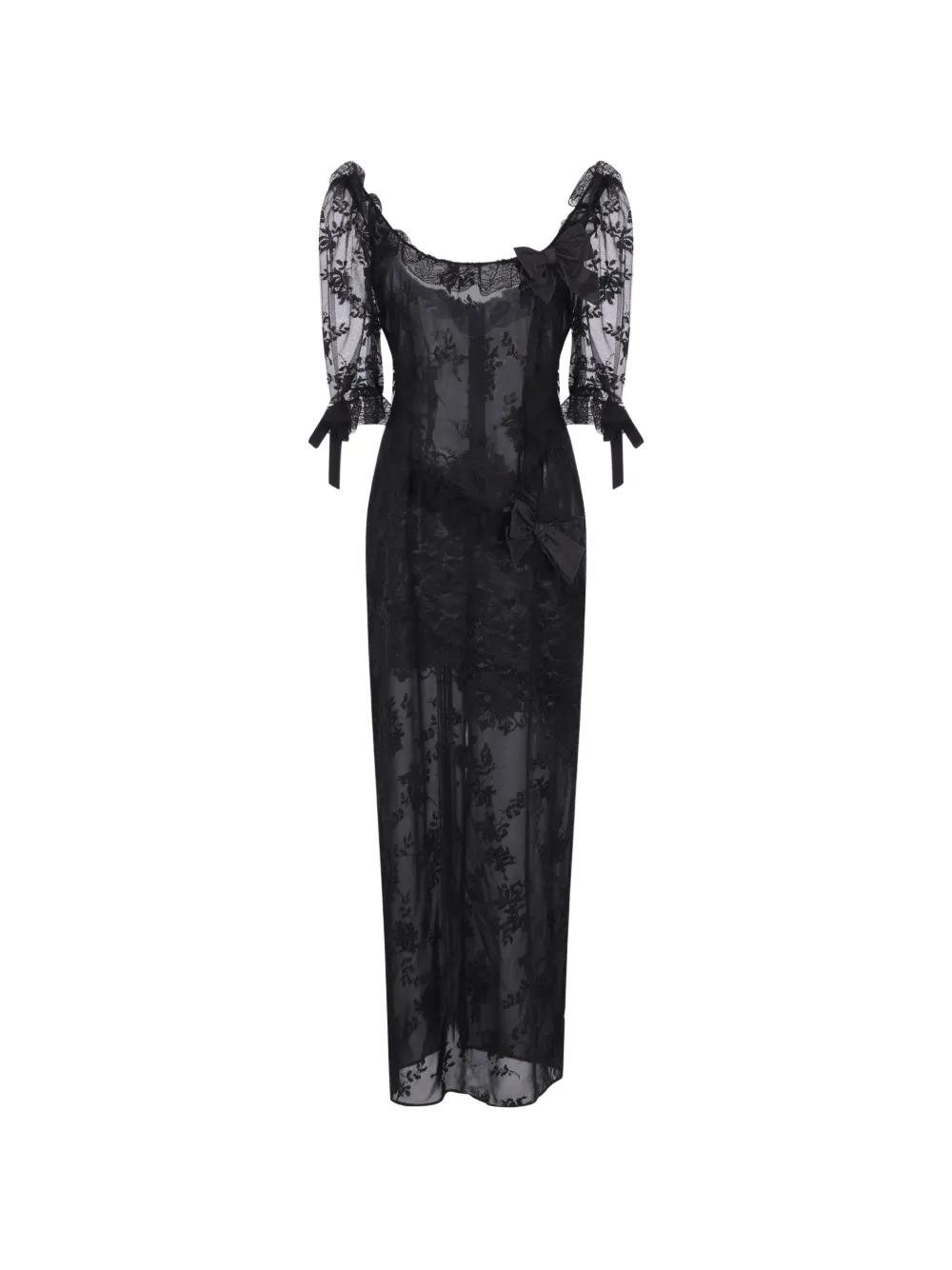 Alessandra Rich maxi Chantilly lace bow-detail lace-panelled dress Zwart