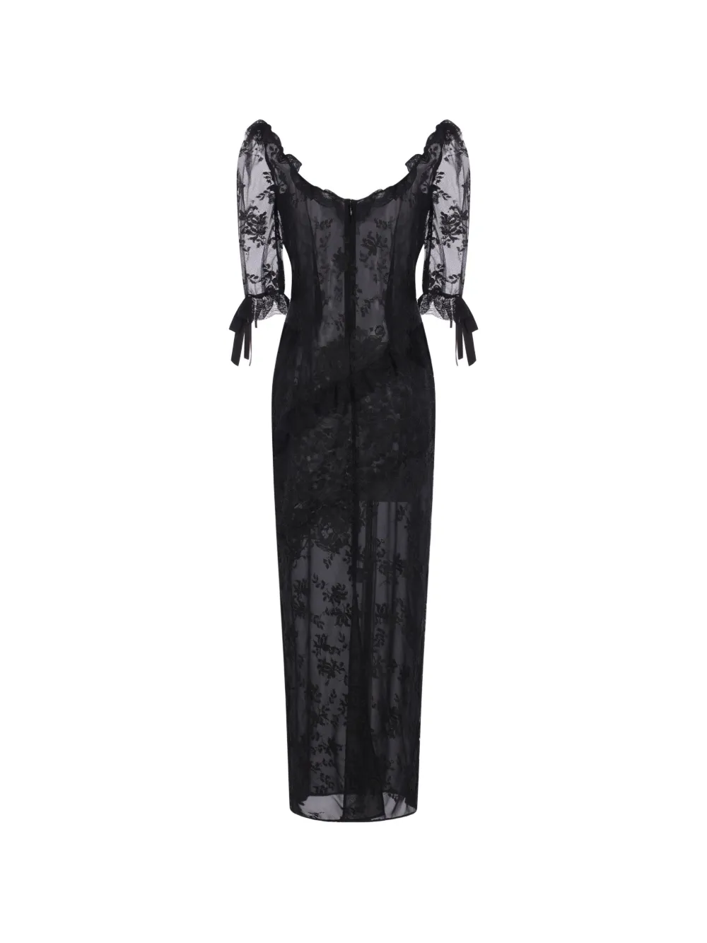 Alessandra Rich maxi Chantilly lace bow-detail lace-panelled dress Zwart