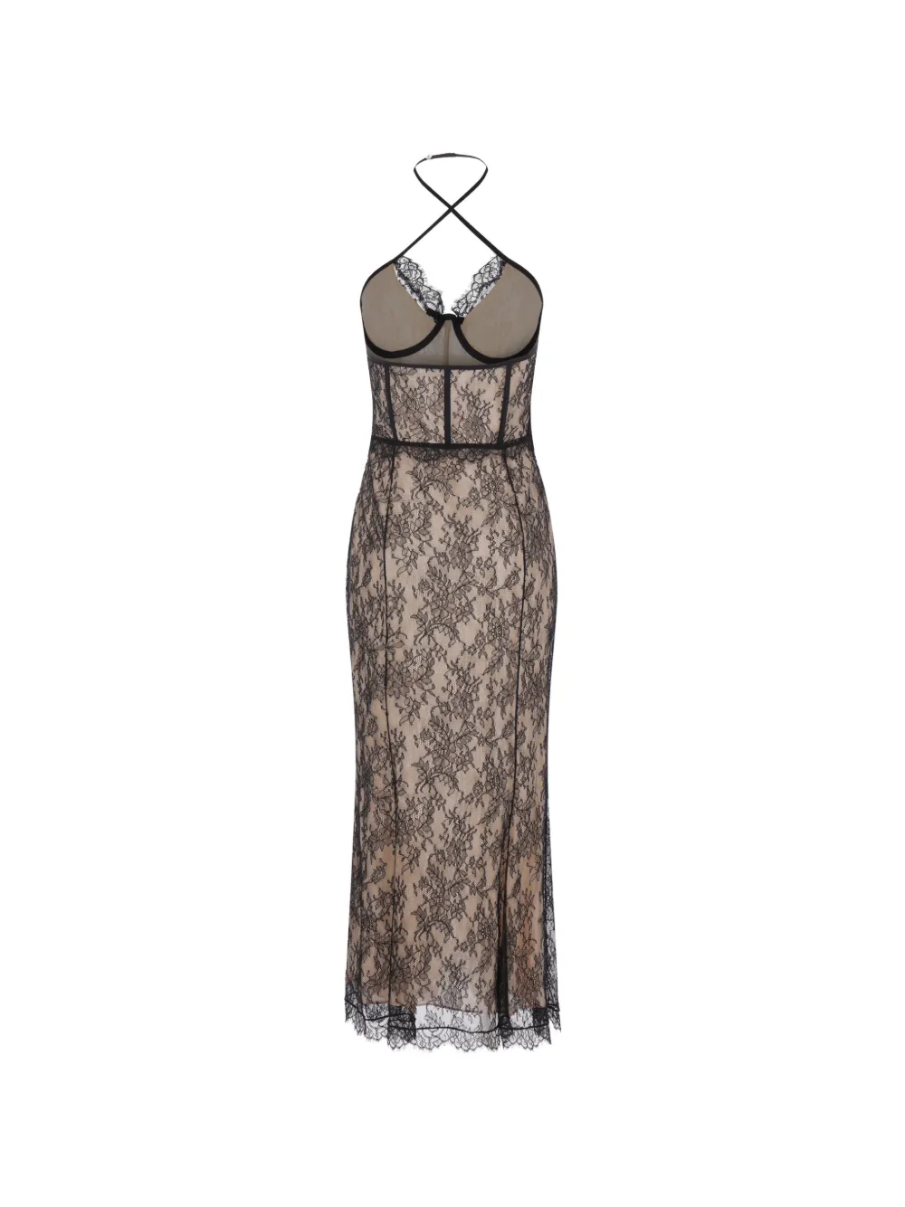 Alessandra Rich Chantilly maxi-jurk met halternek en kanten laag Zwart
