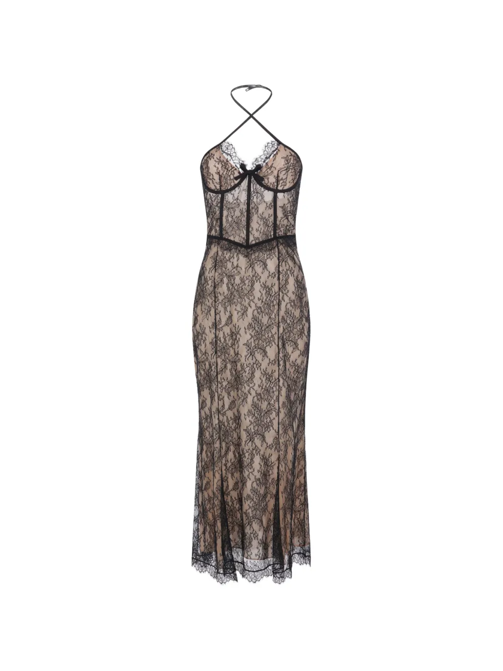 Alessandra Rich Chantilly maxi-jurk met halternek en kanten laag Zwart