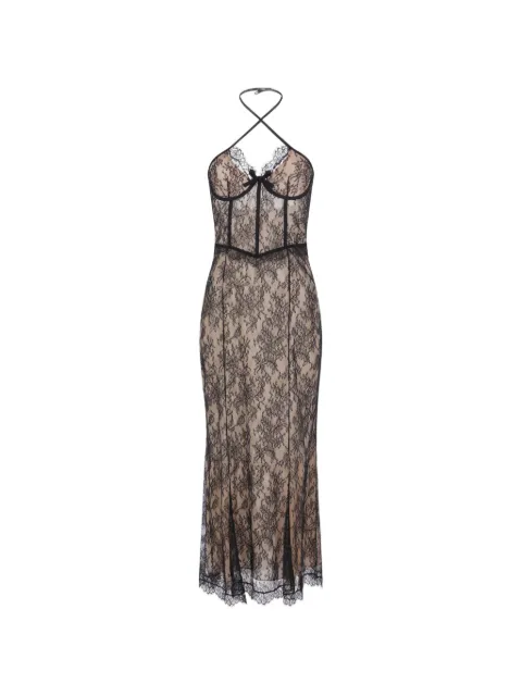 Alessandra Rich vestido largo con cuello halter y encaje chantilly