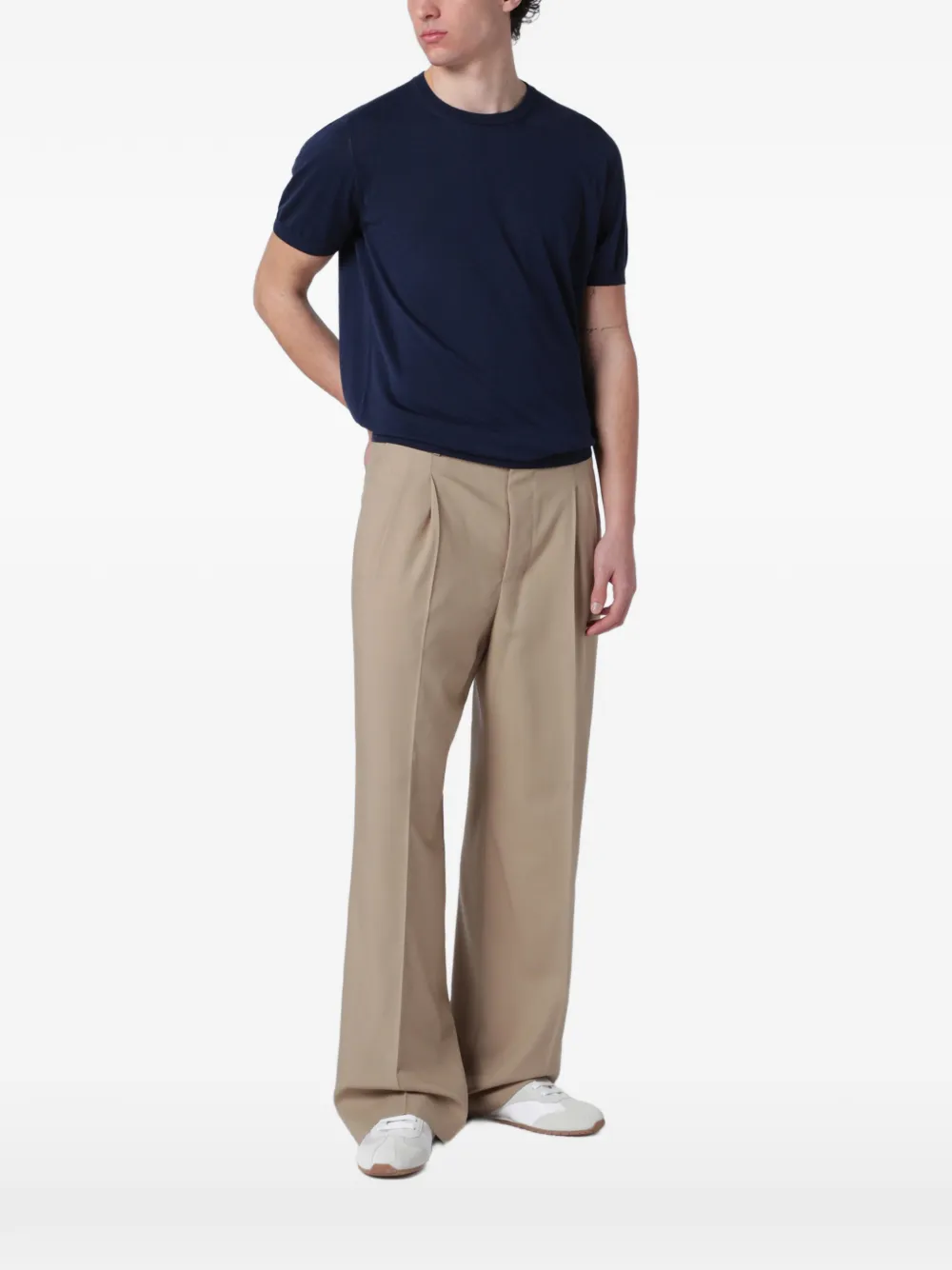 Drumohr fine-knit ribbed-trim T-shirt - Blu