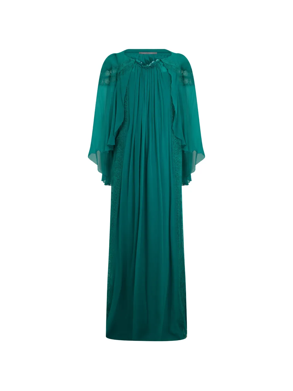 Alberta Ferretti lace-trim pleated maxi dress - Verde
