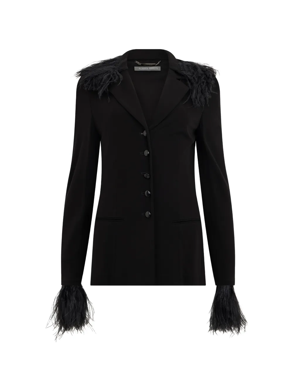 Alberta Ferretti feather-trim lapel-neck blazer - Schwarz