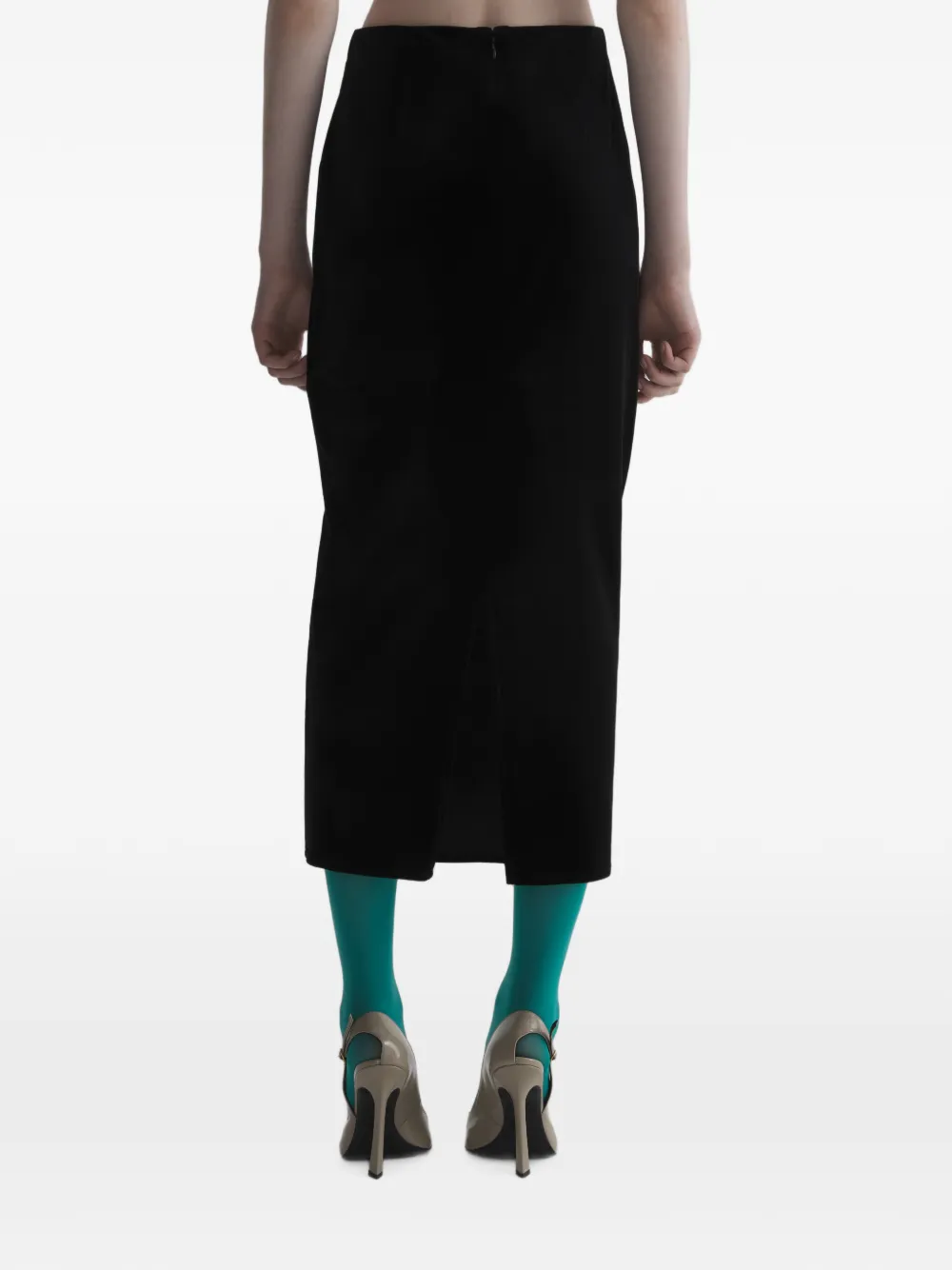 Mugler Black Velvet Midi Pencil Skirt, view 4