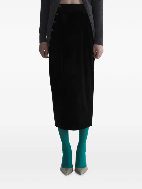 Mugler Black Velvet Midi Pencil Skirt