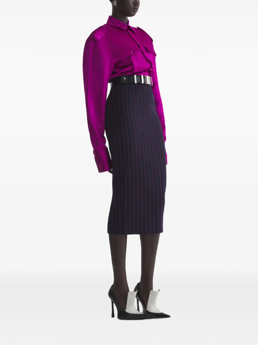 Mugler pinstripe midi pencil skirt Blauw