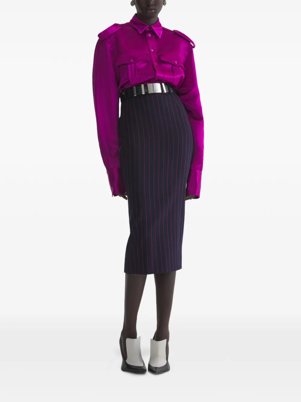 Mugler pinstripe midi pencil skirt Blauw