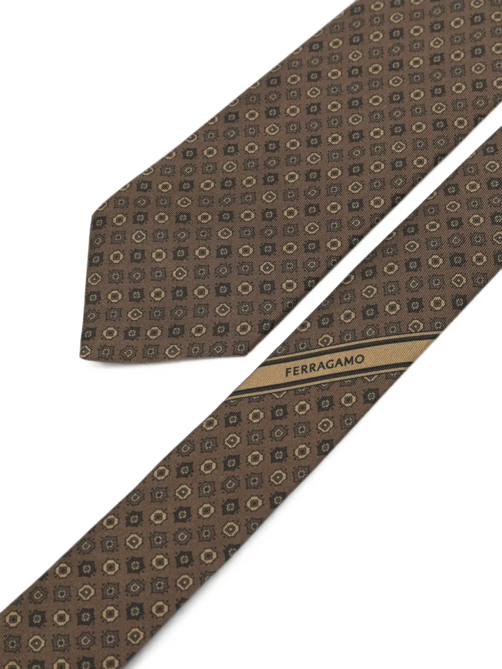 Ferragamo Stropdas met geometrisch patroon Bruin