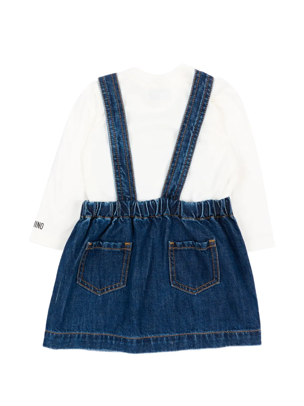Moschino Kids Pinafore jurk en T-shirt met knopen Blauw