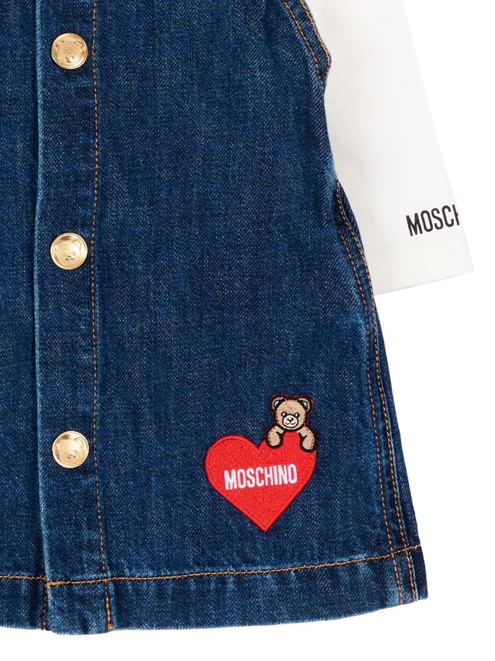 Moschino Kids Pinafore jurk en T-shirt met knopen Blauw