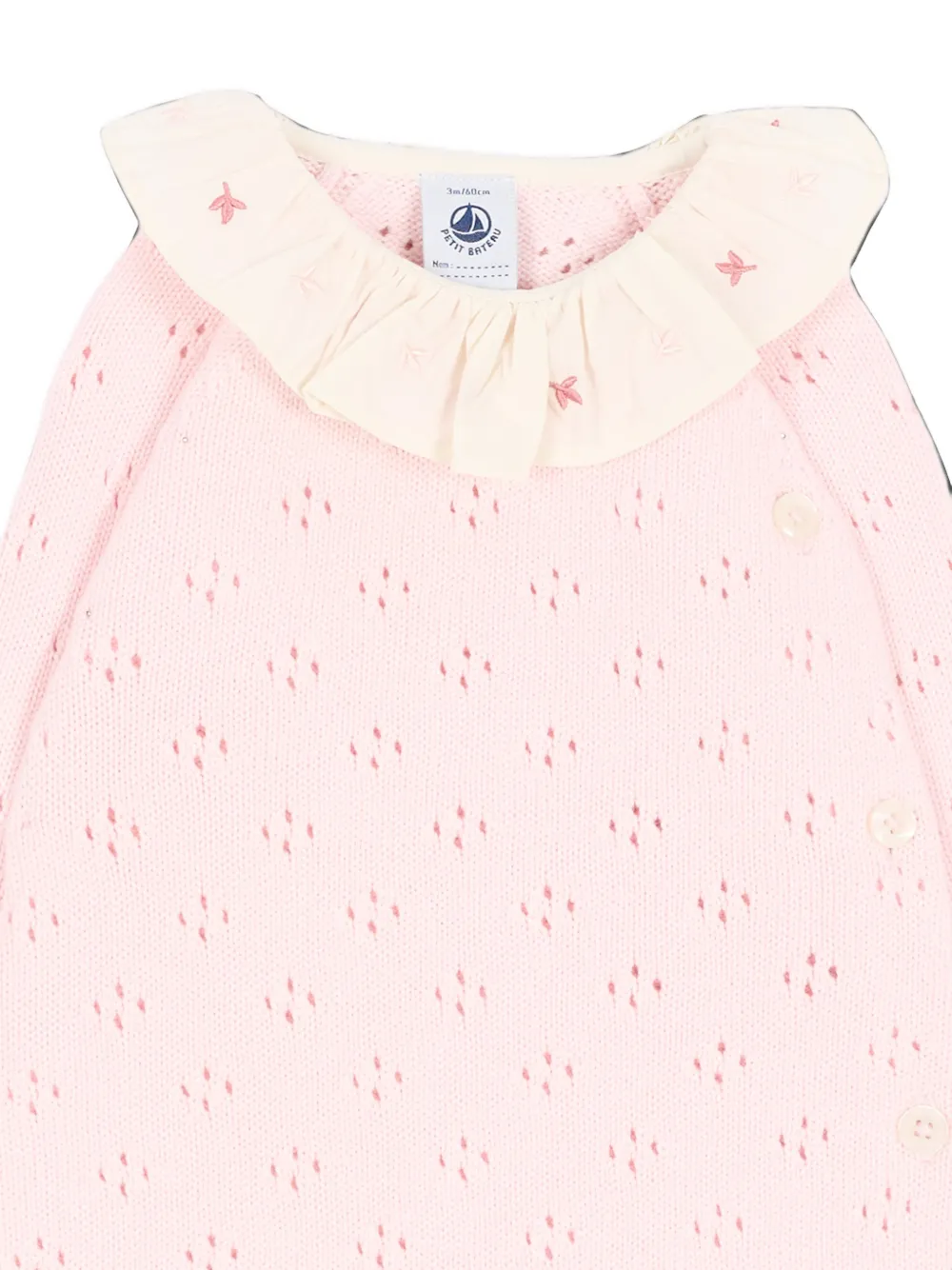 Petit Bateau Pointelle gebreide jumpsuit met ruches Roze
