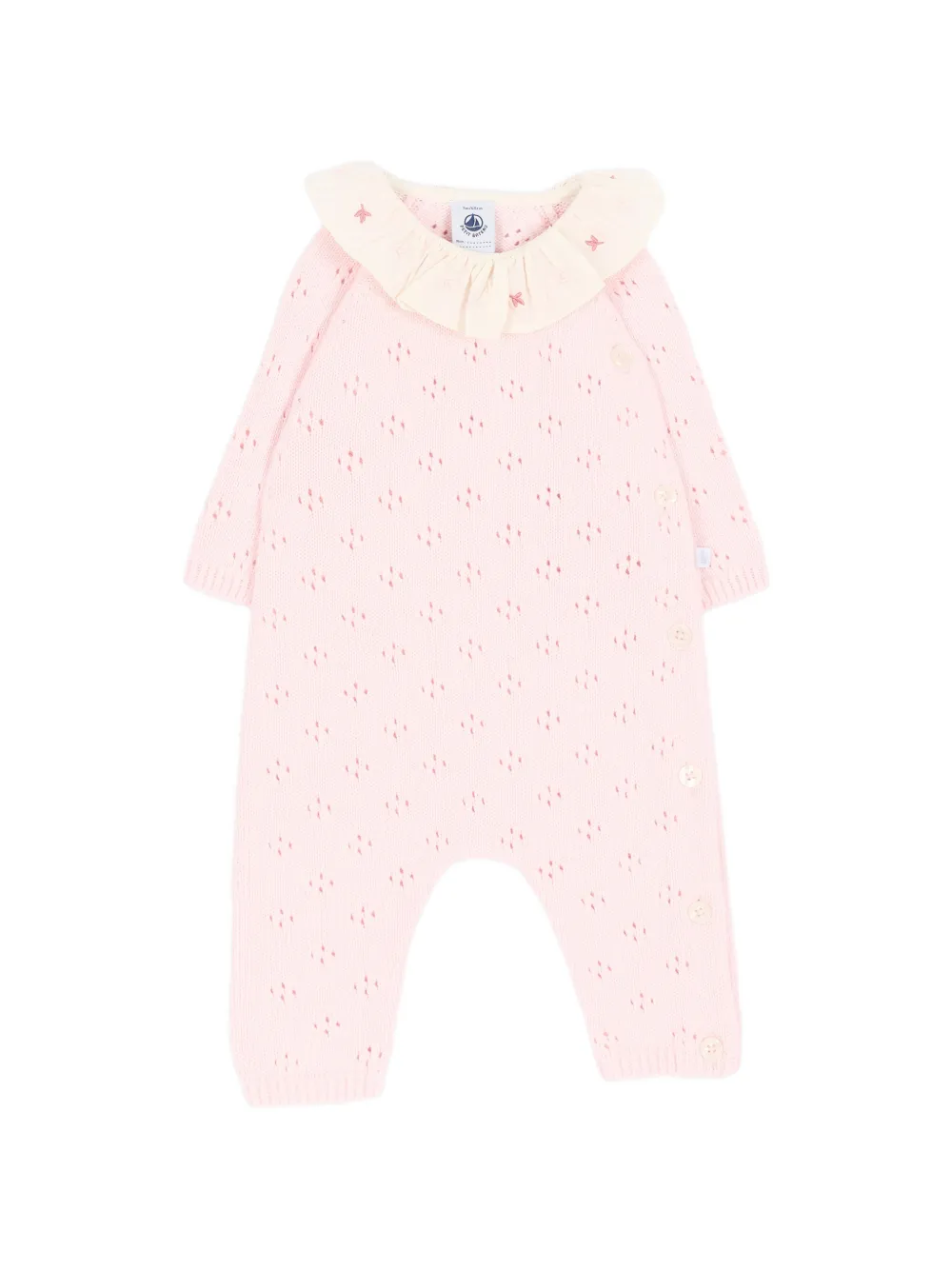 Petit Bateau ruffled pointelle-knit jumpsuit - Rosa