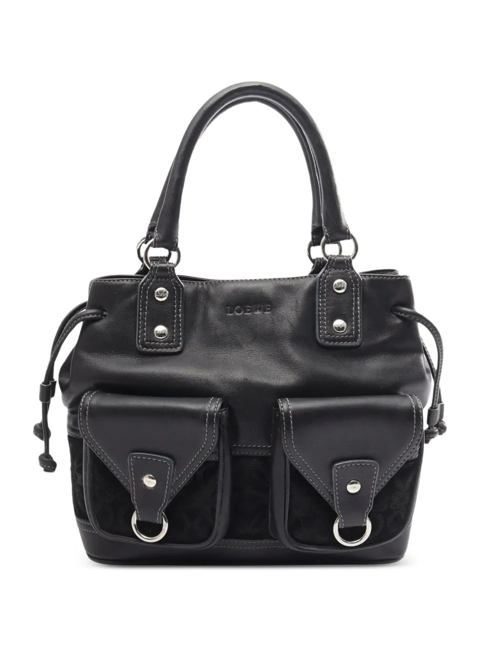 Loewe Pre-Owned sac cabas en cuir de veau et daim à logo Anagram et à poche (2015-2020) - Noir Loewe Pre-Owned sac cabas en cuir de veau et daim à logo Anagram et à poche (2015-2020) - Noir