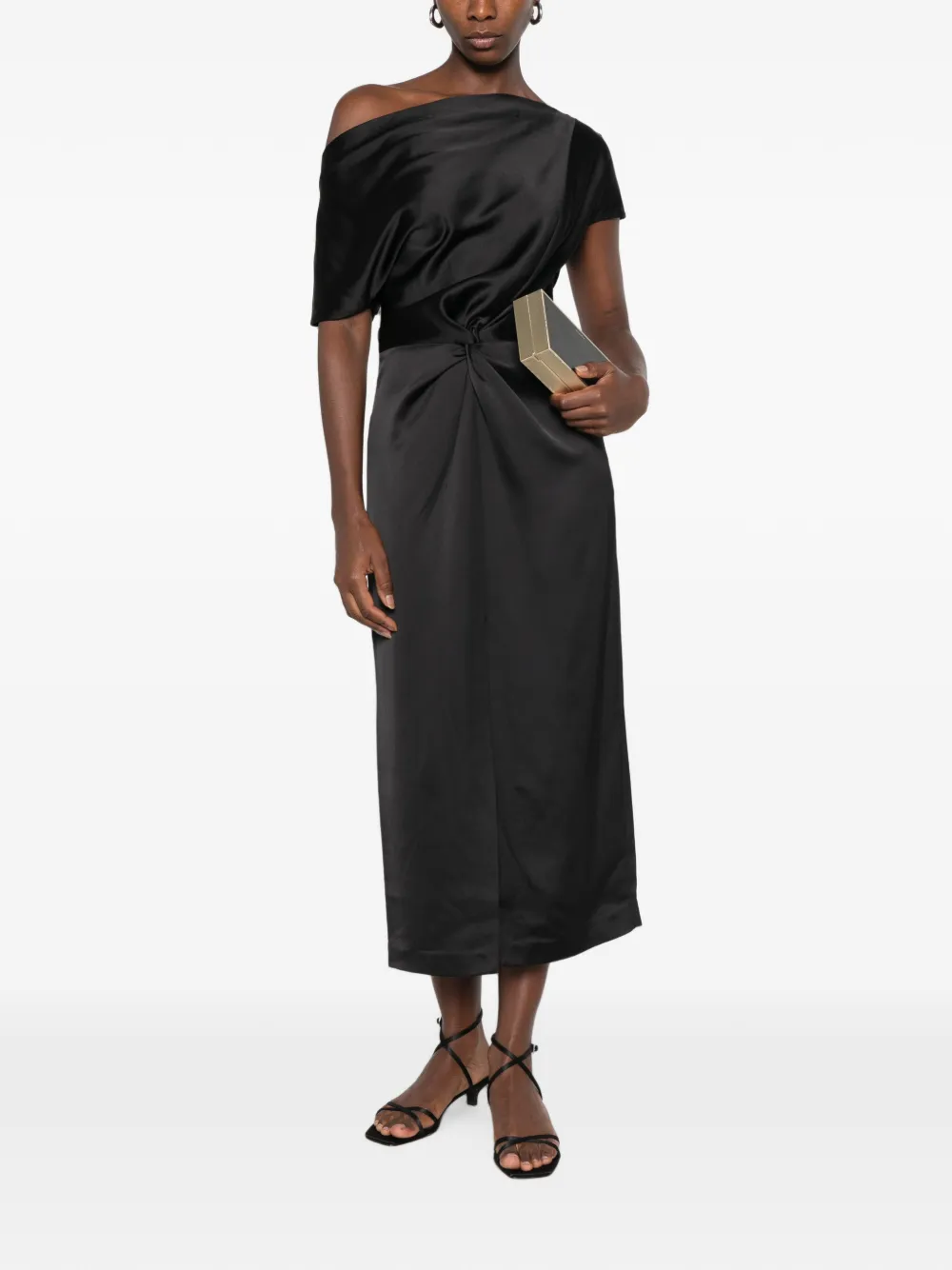 IMPERIAL Asymmetrische midi-jurk met gedraaid detail Zwart