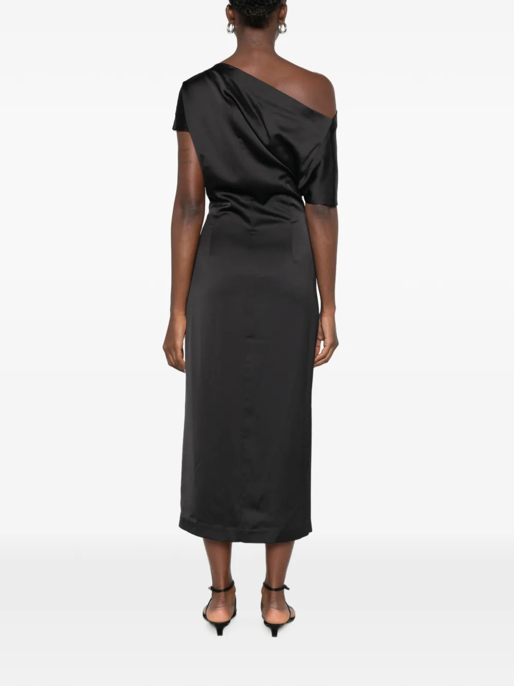 IMPERIAL Asymmetrische midi-jurk met gedraaid detail Zwart