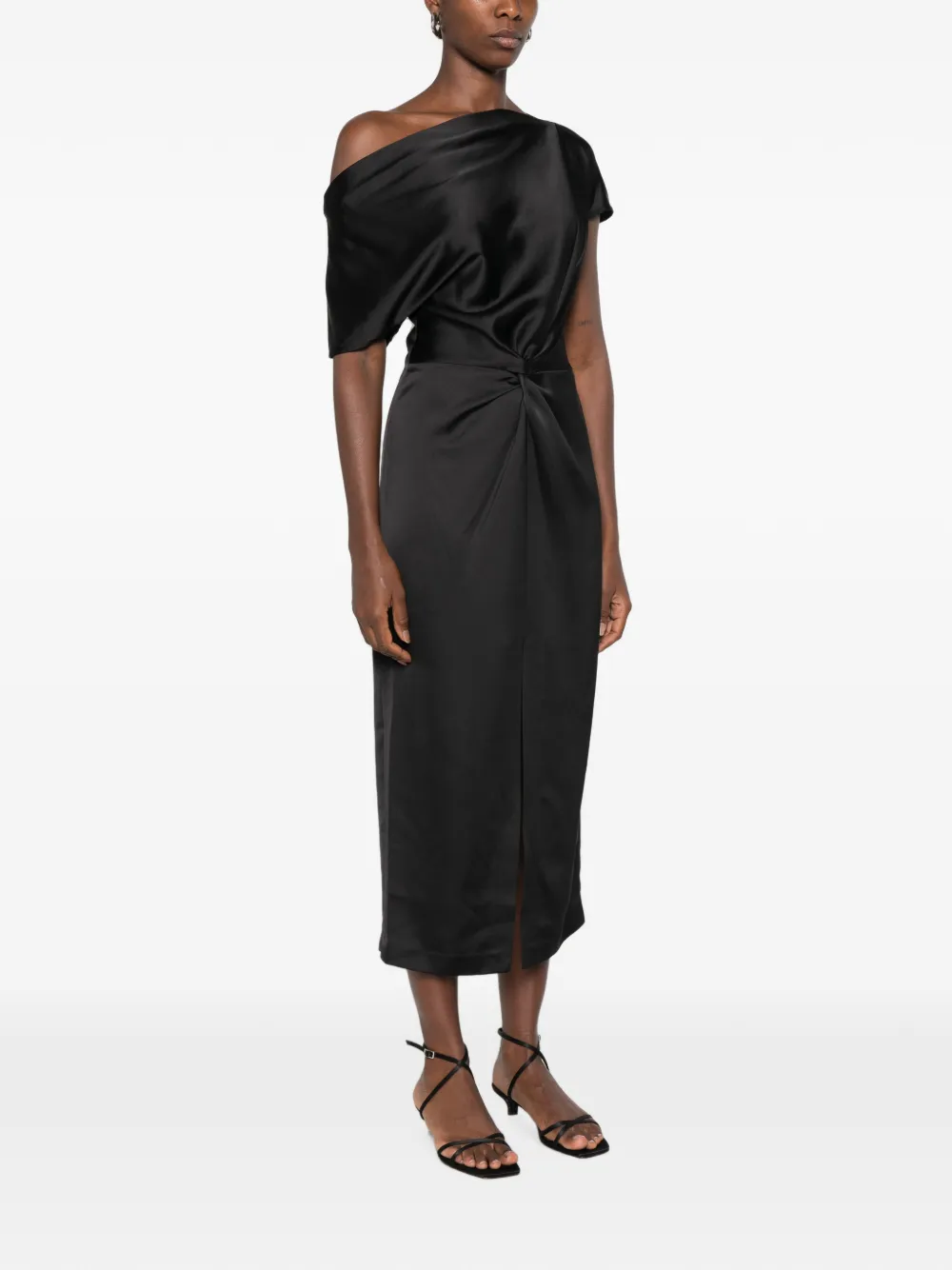 IMPERIAL Asymmetrische midi-jurk met gedraaid detail Zwart