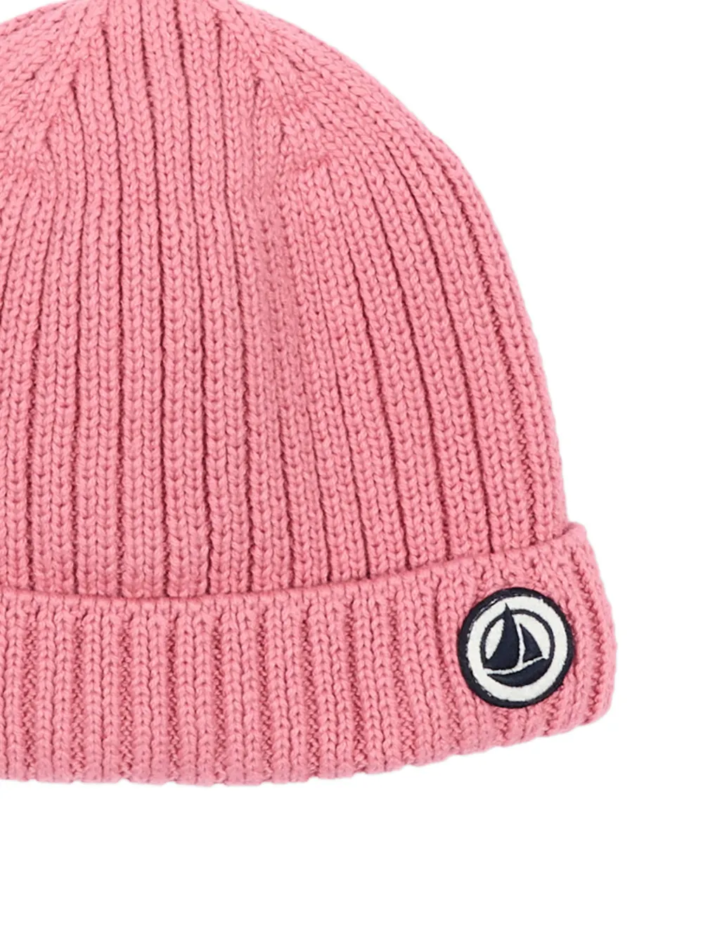 Petit Bateau Ribgebreide muts met logo-patch Roze