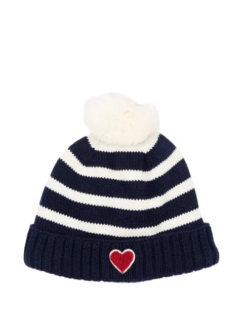Petit Bateau striped heart-patch beanie hat