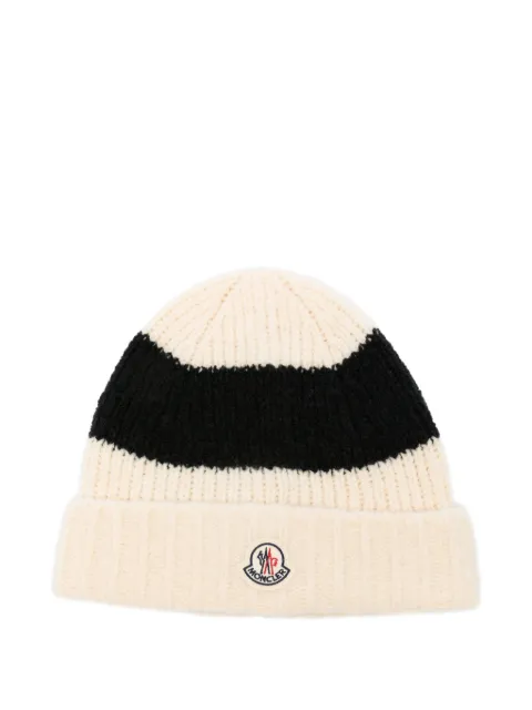 Moncler striped logo-patch beanie hat