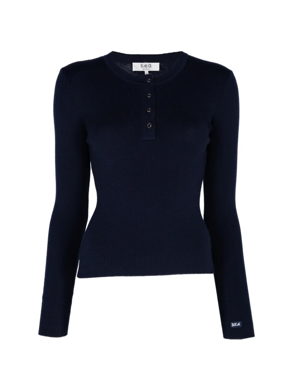 Sea Jane ribbed-knit Henley sweater