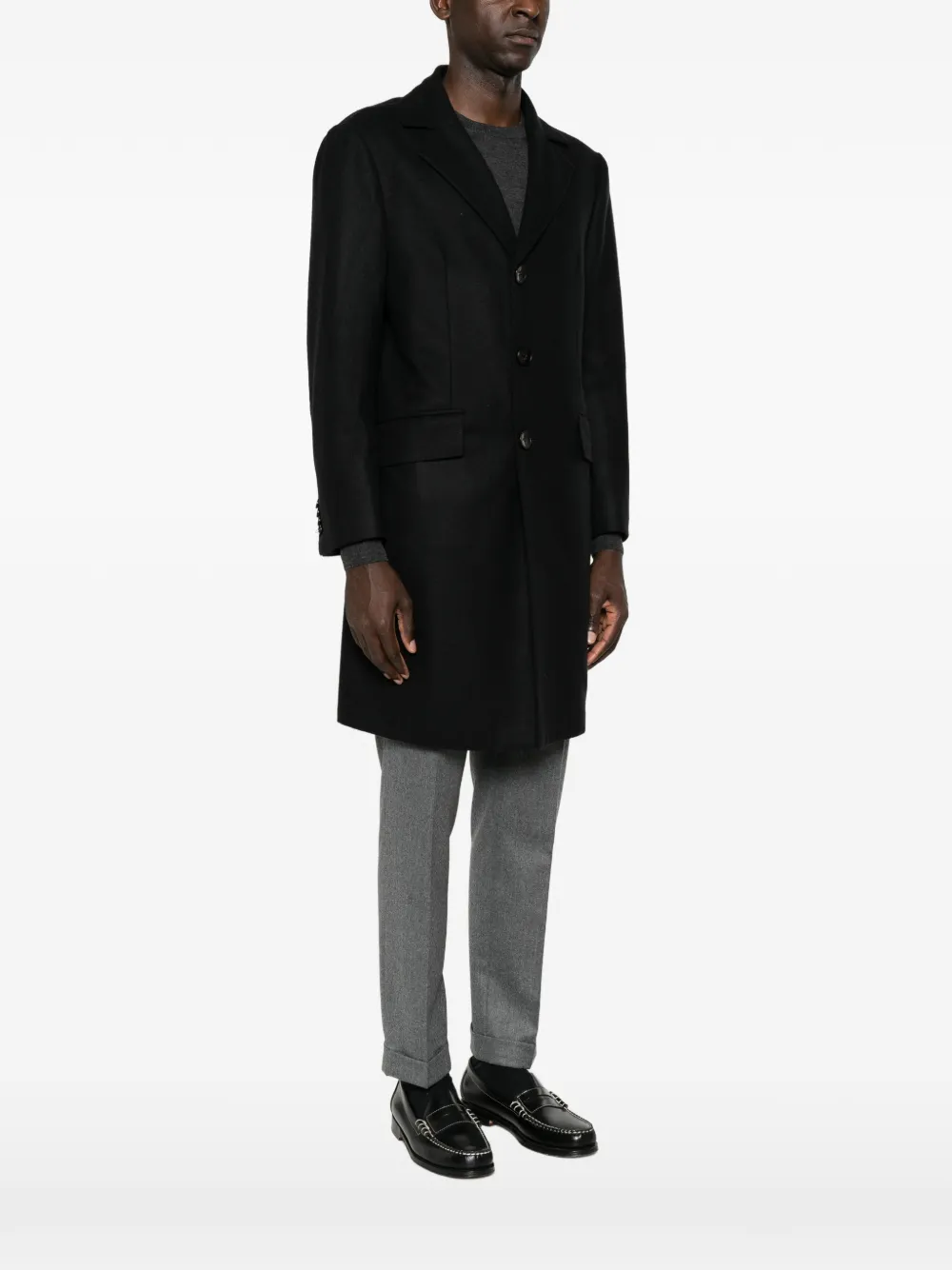 Kiton Kasjmier mantel met enkele rij knopen Zwart