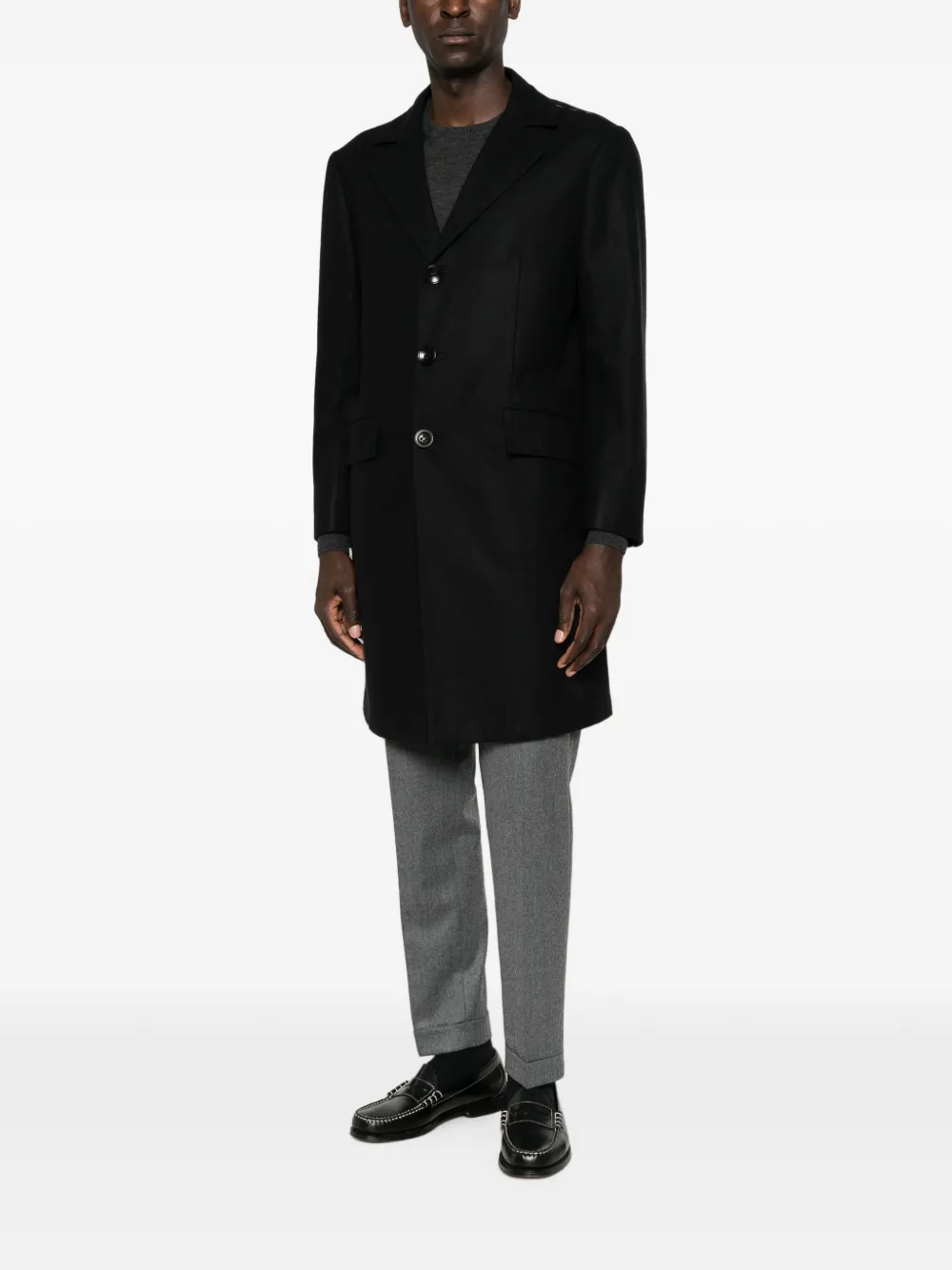 Kiton Kasjmier mantel met enkele rij knopen Zwart