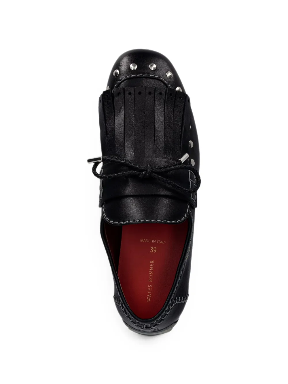 Wales Bonner Studded Fringed Loafers in Black, view 3