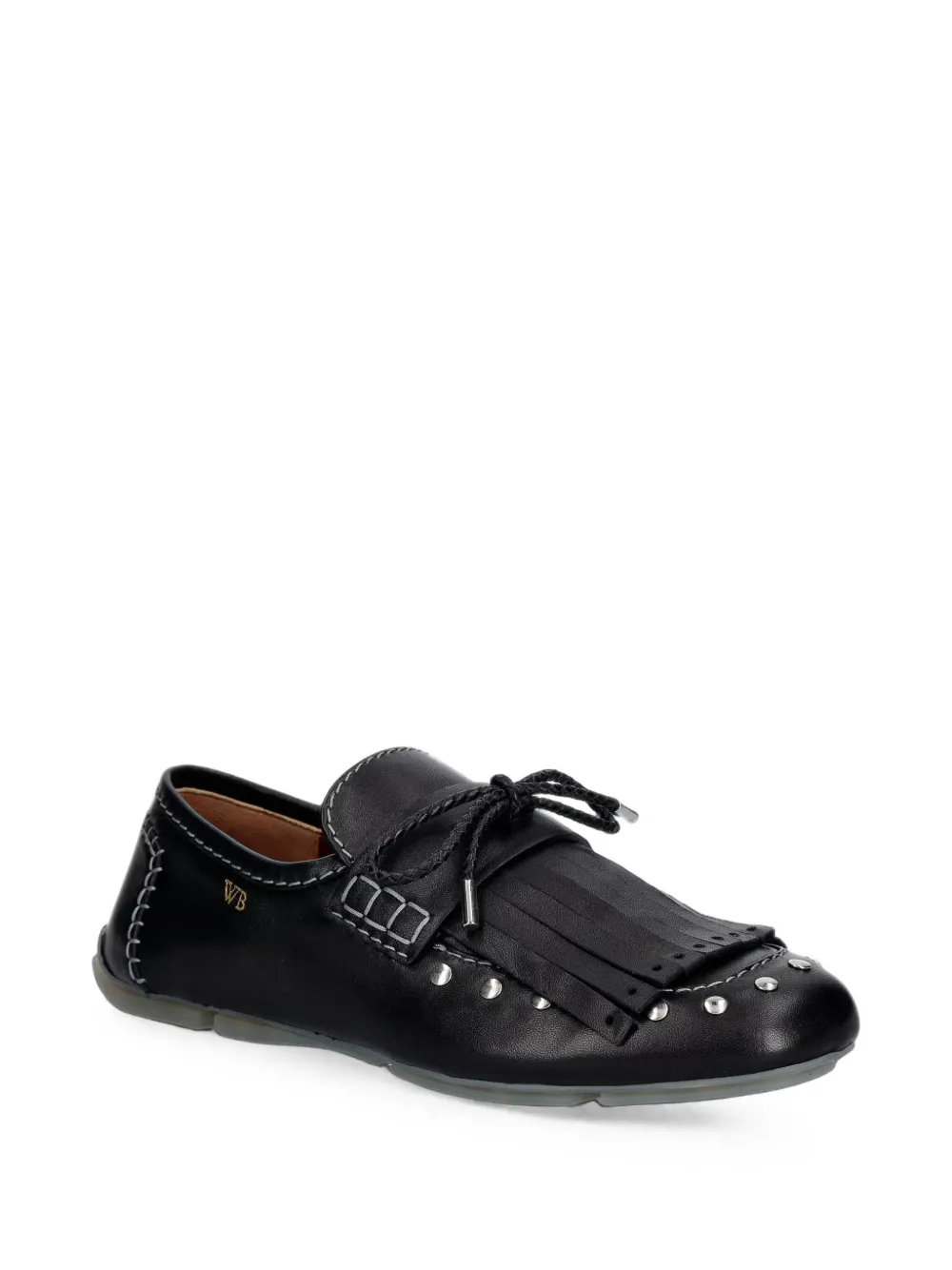Wales Bonner Studded Fringed Loafers in Black, view 2