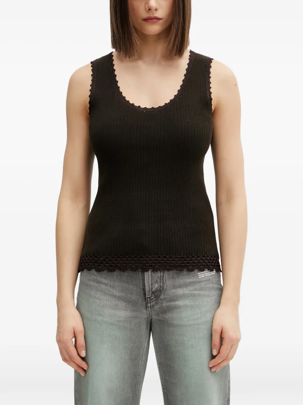 Wales Bonner crochet-trim ribbed-knit top - Marrone