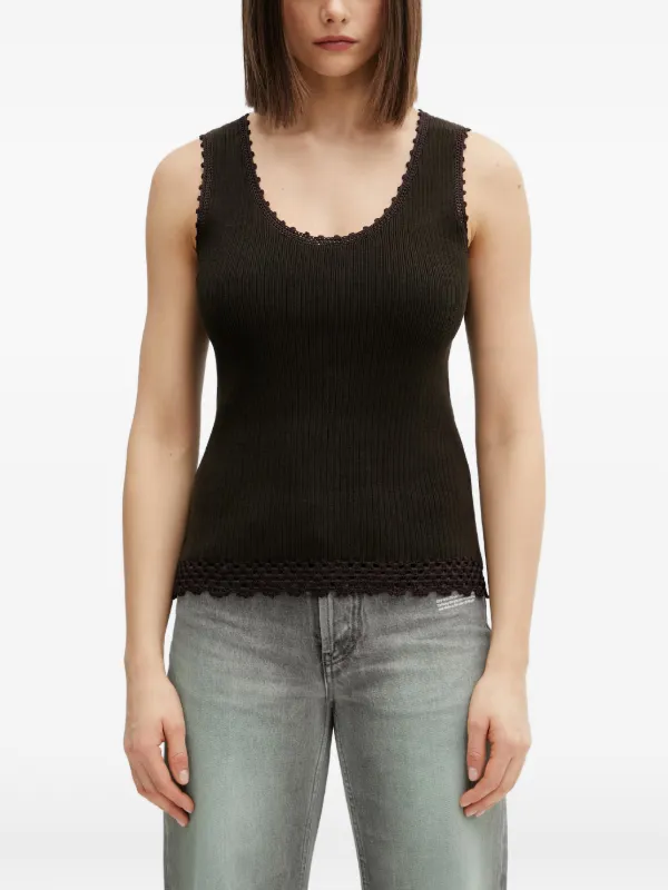 Wales Bonner Crochet-trim Ribbed-knit Top in Brown