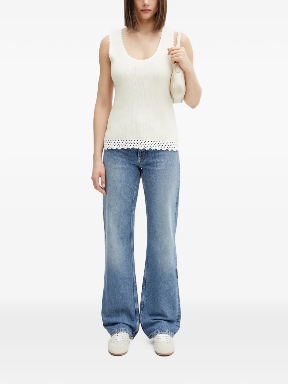 Wales Bonner Crochet-trim Ribbed Top in Neutrals, view 2