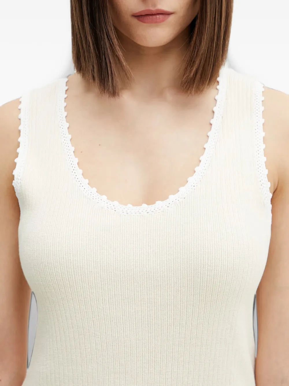 Wales Bonner Crochet-trim Ribbed Top in Neutrals, view 5