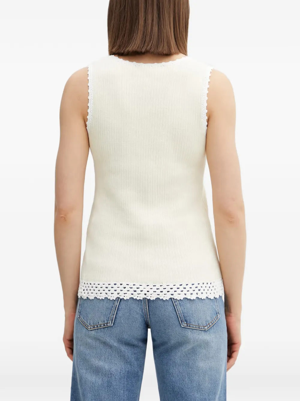 Wales Bonner Crochet-trim Ribbed Top in Neutrals, view 4