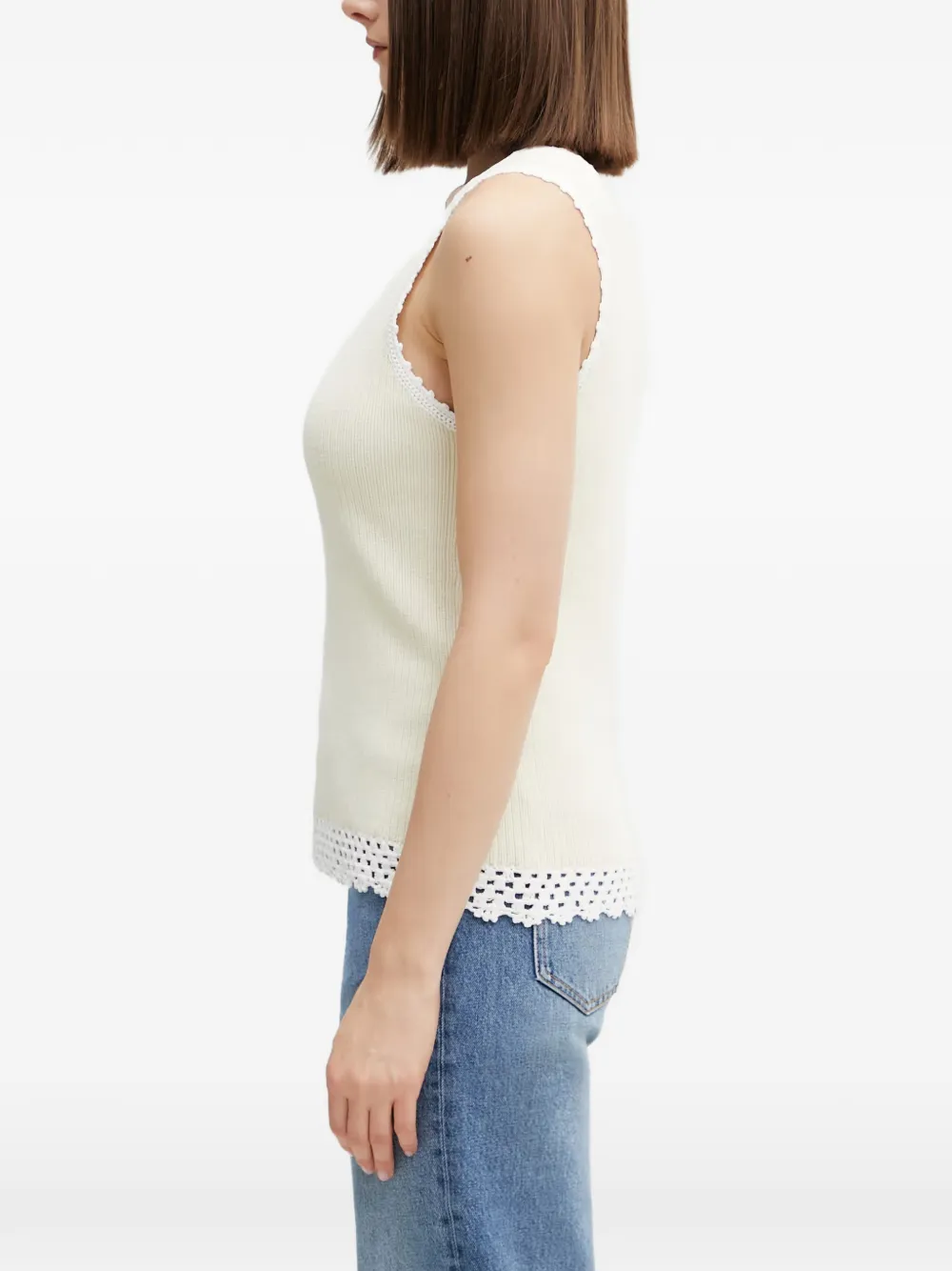 Wales Bonner Crochet-trim Ribbed Top in Neutrals, view 3